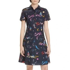 *Flawed Tory Burch Printed Shirt Dress, Navy Blue, Size 10